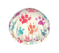Bonnet de douche imperméable à bande élastique, bonnet de douche réutilisable à double couche pour femmes,Empreinte de patte de chien colorée