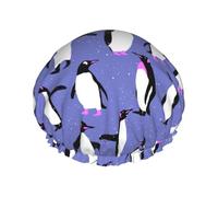 Bonnet de douche imperméable à bande élastique, bonnet de douche réutilisable à double couche pour femmes,Pingouin mignon violet