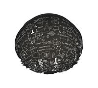 Bonnet de douche imperméable à bande élastique, bonnet de douche réutilisable à double couche pour femmes,Formules scientifiques dessinées à la main sur un tableau noir pour l'arrière-plan