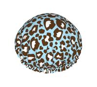 Bonnet de douche imperméable à bande élastique, bonnet de douche réutilisable à double couche pour femmes,Imprimé animal tacheté léopard bleu et marron