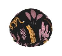 Bonnet de douche imperméable à bande élastique, bonnet de douche réutilisable à double couche pour femmes,Motif tropical léopard