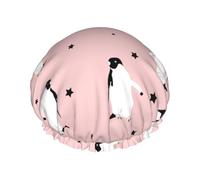 Bonnet de douche imperméable à bande élastique, bonnet de douche réutilisable à double couche pour femmes,Pingouins Étoiles Oiseau de mer