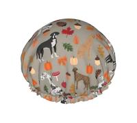 Bonnet de douche imperméable à bande élastique, bonnet de douche réutilisable à double couche pour femmes,Feuilles d'automne du Dogue Allemand