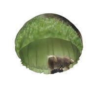 Bonnet de douche imperméable à bande élastique, bonnet de douche réutilisable à double couche pour femmes,Imprimé mode raton laveur mignon