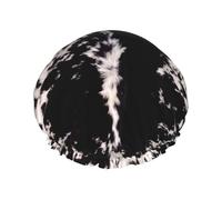 Bonnet de douche imperméable à bande élastique, bonnet de douche réutilisable à double couche pour femmes,Peau de vache noire et blanche
