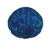 Bonnet de douche imperméable à bande élastique, bonnet de douche réutilisable à double couche pour femmes,Programmeur Code binaire bleu