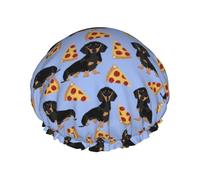 Bonnet de douche imperméable à bande élastique, bonnet de douche réutilisable à double couche pour femmes,Pizza Nourriture Teckel Chien Mignon