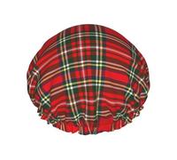 Bonnet de douche imperméable à bande élastique, bonnet de douche réutilisable à double couche pour femmes,Plaid rouge Culture occidentale européenne
