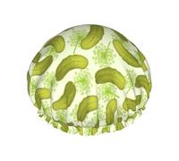 Bonnet de douche imperméable à bande élastique, bonnet de douche réutilisable à double couche pour femmes,cornichons à l'aneth