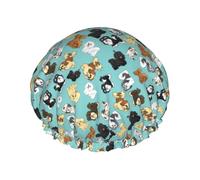 Bonnet de douche imperméable à bande élastique, bonnet de douche réutilisable à double couche pour femmes,Bichon Havanais Bleu