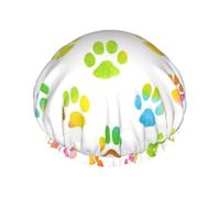 Bonnet de douche imperméable à bande élastique, bonnet de douche réutilisable à double couche pour femmes,Patte de chien aquarelle