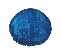 Bonnet de douche imperméable à bande élastique, bonnet de douche réutilisable à double couche pour femmes,Programmeur Code Binaire Bleu