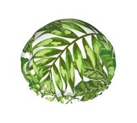 Bonnet de douche imperméable à bande élastique, bonnet de douche réutilisable à double couche pour femmes,Feuilles tropicales Feuillage de palmier exotique Jungle Mode Plante Nature Vert