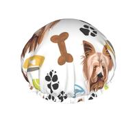 Bonnet de douche imperméable à bande élastique, bonnet de douche réutilisable à double couche pour femmes,Chien souriant Yorkshire Terrier