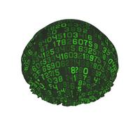 Bonnet de douche imperméable à bande élastique, bonnet de douche réutilisable à double couche pour femmes,Code informatique décimal vert du programmeur
