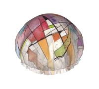 Bonnet de douche imperméable à bande élastique, bonnet de douche réutilisable à double couche pour femmes,Cantate au pastel, art abstrait majeur