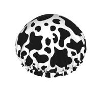 Bonnet de douche imperméable à bande élastique, bonnet de douche réutilisable à double couche pour femmes,Vache noire et blanche