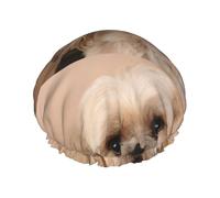 Bonnet de douche imperméable à bande élastique, bonnet de douche réutilisable à double couche pour femmes,Chien Shitzu mignon