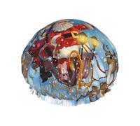 Bonnet de douche imperméable à bande élastique, bonnet de douche réutilisable à double couche pour femmes,Renne du Père Noël