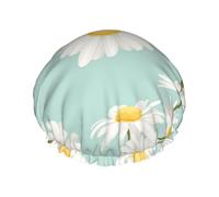 Bonnet de douche imperméable à bande élastique, bonnet de douche réutilisable à double couche pour femmes,Marguerite Fleur luxuriante Floral