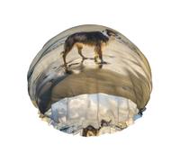 Bonnet de douche imperméable à bande élastique, bonnet de douche réutilisable à double couche pour femmes,Border Collie Sea Sky Dog