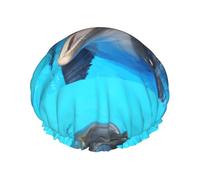 Bonnet de douche imperméable à bande élastique, bonnet de douche réutilisable à double couche pour femmes,Dauphins au visage souriant imprimés