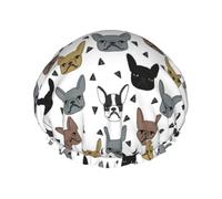 Bonnet de douche imperméable à bande élastique, bonnet de douche réutilisable à double couche pour femmes,Frenchie Mignon Bouledogue Français Bouledogue Français Race de chien