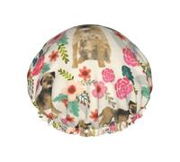 Bonnet de douche imperméable à bande élastique, bonnet de douche réutilisable à double couche pour femmes,Border Terrier Florals Crème
