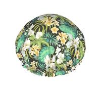 Bonnet de douche imperméable à bande élastique, bonnet de douche réutilisable à double couche pour femmes,Motif sans couture de fleurs, d'orchidées, de plumeria, de caméléon vintage