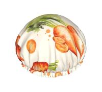 Bonnet de douche imperméable à bande élastique, bonnet de douche réutilisable à double couche pour femmes,Carottes dessinées à la main à l'aquarelle
