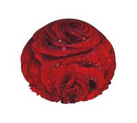 Bonnet de douche imperméable à bande élastique, bonnet de douche réutilisable à double couche pour femmes,Rose rouge avec des gouttes d'eau, macro à la lumière naturelle