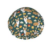 Bonnet de douche imperméable à bande élastique, bonnet de douche réutilisable à double couche pour femmes,Corgi Cheese Lover Dog Dogs Cheese Food