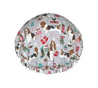 Bonnet de douche imperméable à bande élastique, bonnet de douche réutilisable à double couche pour femmes,Chien de Noël Basset Hound