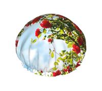 Bonnet de douche imperméable à bande élastique, bonnet de douche réutilisable à double couche pour femmes,Buisson de roses rouges imprimé