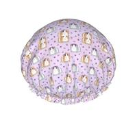 Bonnet de douche imperméable à bande élastique, bonnet de douche réutilisable à double couche pour femmes,Cochons d'Inde moyens avec roses et lavande plus grands