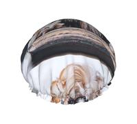 Bonnet de douche imperméable à bande élastique, bonnet de douche réutilisable à double couche pour femmes,Shih Tzu Chiens duveteux Animaux de compagnie Chiens Shih Tzu