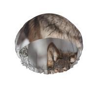 Bonnet de douche imperméable à bande élastique, bonnet de douche réutilisable à double couche pour femmes,Imprimé loup sauvage