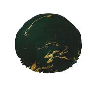 Bonnet de douche imperméable à bande élastique, bonnet de douche réutilisable à double couche pour femmes,Émeraude Vert foncé Tons de terre Marbre doré