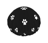 Bonnet de douche imperméable à bande élastique, bonnet de douche réutilisable à double couche pour femmes,Empreintes de chien blanc sur fond noir