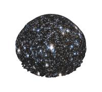 Bonnet de douche imperméable à bande élastique, bonnet de douche réutilisable à double couche pour femmes,Galaxie pailletée imprimée, pas de vraies paillettes