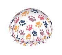 Bonnet de douche imperméable à bande élastique, bonnet de douche réutilisable à double couche pour femmes,Motif de patte d'animal sur fond blanc