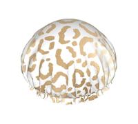 Bonnet de douche imperméable à bande élastique, bonnet de douche réutilisable à double couche pour femmes,Élégant guépard léopard blanc doré