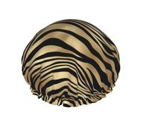 Bonnet de douche imperméable à bande élastique, bonnet de douche réutilisable à double couche pour femmes,Peau d'animal zèbre noir et or africain sépia