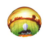 Bonnet de douche imperméable à bande élastique, bonnet de douche réutilisable à double couche pour femmes,Sport Golf Ball Sunset Tree