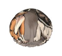Bonnet de douche imperméable à bande élastique, bonnet de douche réutilisable à double couche pour femmes,Chihuahua, bouledogue, carlin, chien, animal de compagnie, amis, chiot, beige