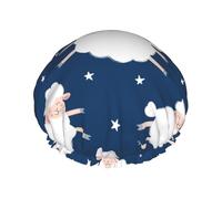 Bonnet de douche imperméable à bande élastique, bonnet de douche réutilisable à double couche pour femmes,Moutons dans un ciel étoilé