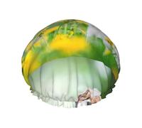 Bonnet de douche imperméable à bande élastique, bonnet de douche réutilisable à double couche pour femmes,Shih Tzu Petits chiens mignons Chiots bouclés Animaux de compagnie Champ