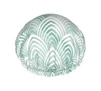 Bonnet de douche imperméable à bande élastique, bonnet de douche réutilisable à double couche pour femmes,Écailles Aqua Menthe Blanc Géométrie Marbre