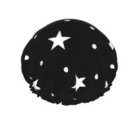 Bonnet de douche imperméable à bande élastique, bonnet de douche réutilisable à double couche pour femmes,Pois et étoiles noirs et blancs