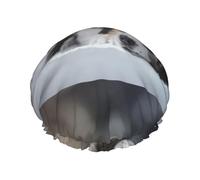 Bonnet de douche imperméable à bande élastique, bonnet de douche réutilisable à double couche pour femmes,Berger Australien Hiver Neige Blanc Gris Chiens
